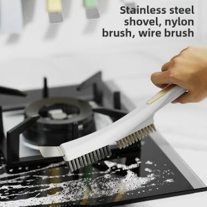 Multifunctional kitchen stove cleaning brush stainless steel scraper gas stove nylon brush wire brush small steel brush for crevices 82026