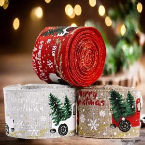 [COD] Season pet ริบบิ้นพิมพ์ลายคริสต์มาสยาว5เมตรริบบิ้นผ้าลินินสำหรับตกแต่งคริสต์มาสงานแฮนด์เมดดีไซน์