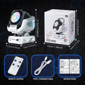 2026 2025 Upgraded Version of the Bubble Machine with Remote Control Automatic Rotation and Rgb Lights 1800Mah Rechargeable Battery Type-C Charging Suitable for Children Weddings Birthday Parties and Outdoor Activities Bubble Machine Does Not Inc