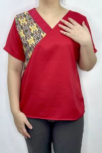 LVL - Blouse Kombinasi Batik VIOR Atasan Wanita Vneck Blus Jumbo Cewek Model Baru size L  XXL dan 3XL