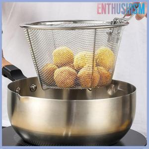 【Enthusiasm】🌟🌟【Hot Sale】🎈 French Chip Frying Strainer Basket Stainless Steel Deep Fry Basket Kitchen Round Fryer Wire Mesh With Handle Wire Colander Nets
