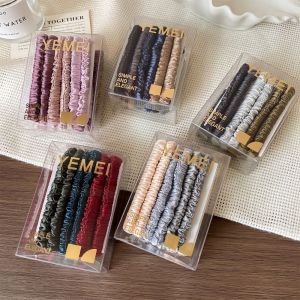 LIGHTER 12 cái/hộp Bộ dây buộc tóc bằng lụa đóng hộp Độ đàn hồi cao Màu đơn sắc Dây buộc tóc cơ bản Thời trang Phong cách Hàn Quốc Dây buộc tóc nhiều màu sắc Phụ nữ