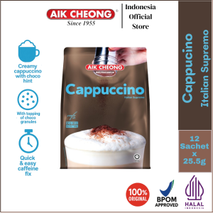 Aik Cheong Cappucino Italian Supremo Coffee with Choco Granules Kopi Sachet Instant Otentik One Pack 12 sachet - 306 gr