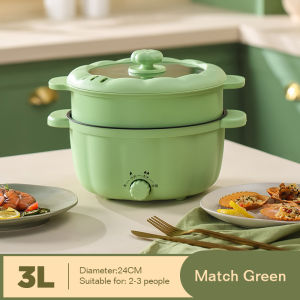 Dreepor 3L Electric Cooker Pot Multifunctional Electric Cooker Rice Cooker with Steamer 2-in-1 Non-stick Electric Hot Pot with Visible Glass Lid