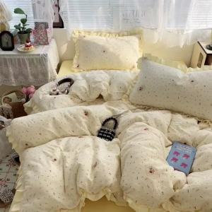 Monet French Style insA Double-layer Gauze Lace Quilt Cover Four-piece Set Princess Style Bed Sheet Student Dormitory Three-piece Set LZD