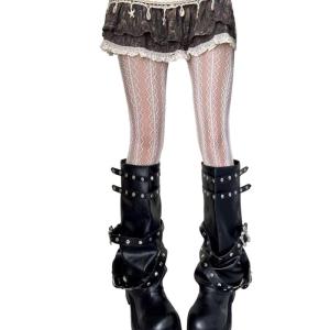 Womens Subculture Nylon Sheer Pantyhose Lace Detailing Pantyhose Solid Color Hollowout Wavy Striped Patterned Stockings