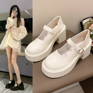 [Free Shipping] New Autumn And Winter Collection: Round-Toe Thick-Soled Single-Strap Leather Shoes Shallow-Cut Flats Versatile High Heels