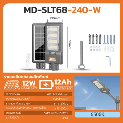 MODI ไฟถนนโซล่าเซลล์ แสงขาว 240W 300W ระบบเซนเซอร์ รีโมทคอนโทรล Solar street light daylight กันน้ำIP65