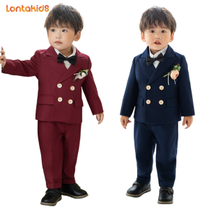 lontakids 5Pcs Children Formal Tuxedo Blazer Suits Clothing Kids Boys Navy Wedding Birthday Party Dresswear 1-11 Years