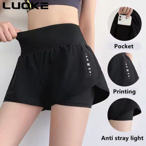 Luoke sports pants women Breathable Quick Drying yoga shorts for women Stretch Fashion Mesh Line Design Yoga Fitness Running Cycling Leisure sports wear women