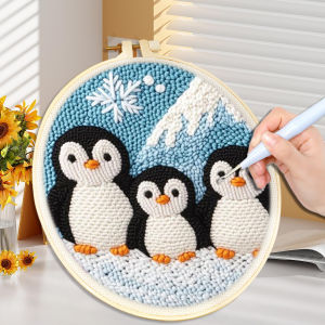 CHENISTORY Diy Punch Needle Embroidery Starter Kits For Beginner Cartoon Cute Animals Poking Embroidery Yarn Painting Arts2026