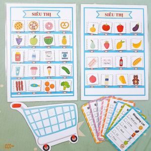 Học liệu bóc dán Bé đi chợ - Shopping Game - Học liệu Montessori cho bé
