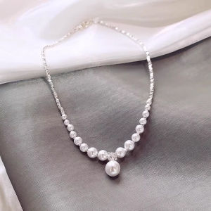 【Pharaoh🎀COD】Kalung Mutiara Rantai Clavicular Rasa Canggih Kalung Berlian Imitasi Indah