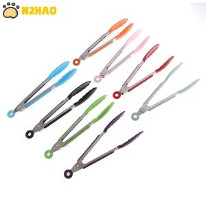 【N2HAO】 1Pc 7inch Stainless Steel Food Clip BBQ Grill Steak Food Clip Non-slip Handle Bread Tong Party Kitchen Cooking Accessories