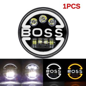 MOFOX F3 7Inch Round Angel Eye Halo LED Headlight Wrangler Headlight Boss Pattern High/Low Sealed Beam DRL Turn Signal (Amber) Driving Lights White+Amber+DRL for Off Road Jeep