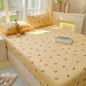 Dansunreve Washed Cotton Fitted Bedsheet Single/Super Single/Queen/King Bed Sheet Florl Cartoon Printed Mattress Cover