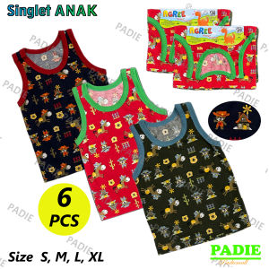 PADIe - 6 PCS Kaos Singlet/Kutung /Anak Laki/Perempuan Motif COWBOY SG-SB 001 AGREE KIDS Size S M L XL
