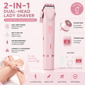 2-in-1 Lady Shaver Women Electric Razor Hair Remover Wet & Dry Rechargeable Body Bikini Leg Trimmer USB Portable