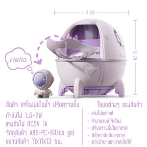 เครื่องพ่นไอน้ำ เครื่องทําความชื้นอวกาศ เครื่องทําความชื้นแบบพกพา พ่นไอน้ำได้เยอะ ไฟประดับหลากสีสัน การปรับ2ระดับ พอร์ตType-c