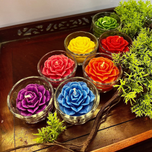 Nến Hoa Hồng T01 Nến Bơ Dâng Phật Cúng Mụ Cúng Dường An Toàn Không Khói Hộp 6 cốc