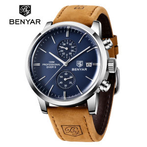 2025 New BENYAR Leather Men Quartz Wristwatches Luxury Brand 100M Waterproof Men Watch Military Sports Chronograph Watch for Men