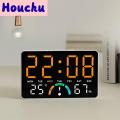 HOUCHU Thời gian/Nhiệt độ/Độ ẩm Đồng hồ treo tường kỹ thuật số Màn hình lớn Báo động kép Đồng hồ báo thức LED Phong cách tối giản Hiển thị ngày Đồng hồ để bàn điện tử Sử dụng trong phòng ngủ. 
