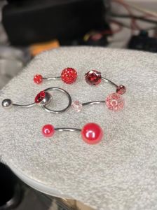 จิวสะดือสแตนเลส เซท5ชิ้น ประดับพลอย คริสตัล สไตล์แฟชั่น จิวเจาะสะดือ