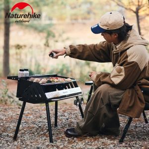 Naturehike Adjustable Charcoal BBQ Grill Stainless Steel Burner Outdoor Folding Camping Stove Wood Picnic Cookware