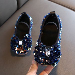 RT♢Giày Búp Bê Da Đế Mềm Đính Kim Sa Lấp Lánh Cho Bé Gái3/30