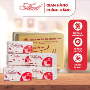 Thùng 9 gói Giấy ăn giấy rút lụa khổ lớn Silkwell Cherry đỏ 280 tờ siêu dai và mềm mại