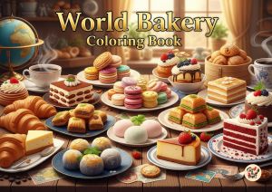 สมุดระบายสี เกรดพรีเมี่ยม ธีม " World Bakery " โลกของเบเกอรี่ กระดาษอาร์ตอย่างหนา เล่มใหญ่ (แถมฟรี สีไม้1กล่อง)