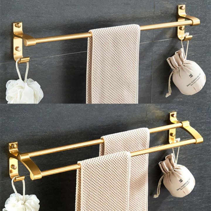 60cm Gold Towel Rack Bathroom Wall-mounted No-punch Shelf Double Pole Bathroom Storage Rack ...