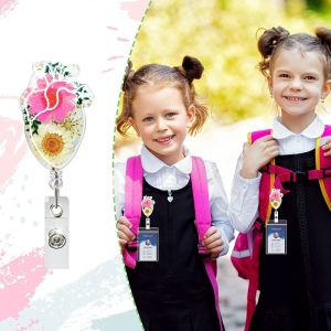VGFD Stretchable Heart Badge Clip: High Resilience Fall-proof Daisies Pattern Badge Clip Art with Back Clip Retractable Badge Reel for School Students