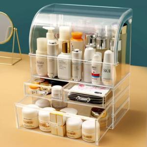 Rak Kosmetik Dengan Laci Anti Debu Tempat Make Up Skincare Rak Akrilik Multifungsi / Tempat Penyimpanan Dengan Tutup / Rak Makeup Skincare Acrylic Organizer