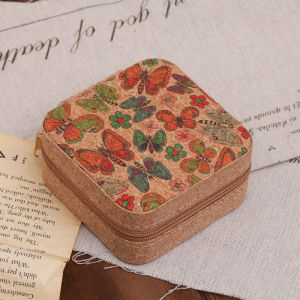 Boho Floral Printed Cork Travel Jewellery Storage Compact Zipper Earring Ring Necklace Organizer Cute Portable Jewelry Case Gift for Girls Women