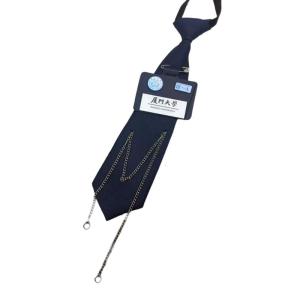 Black Ties for Senior High School Girl Pre-tied Preepy Look Adjustable Neck Ties with Metal Chain