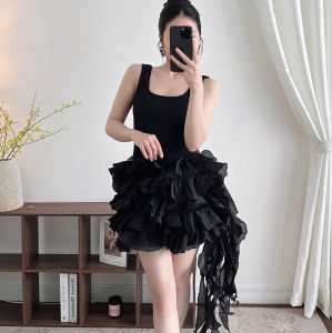 CR_ Váy body đầm đi tiệc đầm tiểu thư 2 dây bảng lớn tua rua tầng dáng mini kèm quần trong sang chảnh