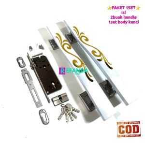 2buah handle pintu rumah dan set kunci untuk model daun pintu1/gagang pegangan pintu rumah modern lengkap dengan body kunci untuk pintu depan dan kamar