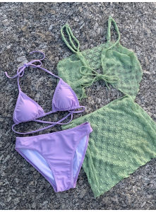 ชุดว่ายน้ําบิกินี่ ลูกไม้ เซ็กซี่ สไตล์อเมริกัน 4ชิ้น สําหรับผู้หญิง 2416