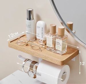 Bathroom Log Beech Sanitary Roll Paper Holder Storage 2-In-1 Sanitary Roll Paper Toilet Solid Wood Frame Mobile Phone Holder2026