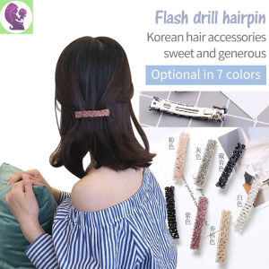 2Psc Women Hairpin Crystal Hair Spring Clip Exquisite Braided Edge Clip Hair Accessories Korea Female Crystal One-word Clip