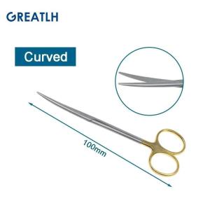 GREATLH 1pcs Autoclavable Tissue Scissors Stainless Steel Golden Handle Blunt Scissors Straight Head Curved Head Surgical Scissors