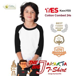 KaosYES Kaos Raglan Anak Cotton Combed 24s - TShirt Baju Anak LENGAN 3/4 Abu-Hitam