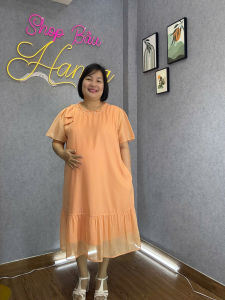 [HANNA 70-100kg] Đầm bầu VOAN bigsize 100kg thoáng mát gọn dáng có túi bên sườn fom to dài qua gối có khuy nút bên sườn
