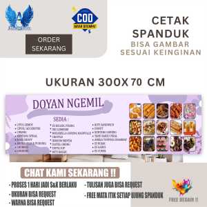 Cetak Spanduk Banner KEDAI DOYAN NGEMIL Ukuran 300X70 Costom Desain