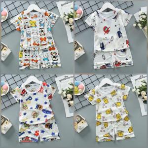 Little Baby Clear Stock Boy Kids Set Breathable Ice Silk Material Suitable For Hot Summer Short Sleeve T-shirt Come With Short Pants Children Summer Comfortable Kids Set Garfield Mickey Duck Paw Patrol Jett Cute Hot Selling
