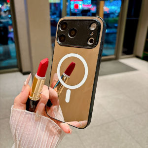 Makeup Mirror Back Magnetic Silicone Frame Phone Case For iPhone 17 Air 16 15 14 13 12 11 Pro Max For Magsafe Armor Hard Cover