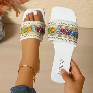 [Free Shipping] Bohemian Style Flat Non-Slip Slippers For Women With Woven Straps Lightweight Beach Sandals