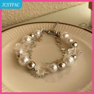 JCSYFAC  Harajuku Sao Vòng Đeo Tay Cô Gái Ngôi Sao Năm Cánh Ngọc Trai Đính Cườm Bangle Cho Phụ Nữ Cổ Điển Thẩm Mỹ Quyến Rũ Vòng Đeo Tay Phụ Kiện Trang Sức Quà Tặng