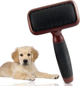 แปรงเคนชิสำหรับสุนัข แปรงกรูมมิ่งสุนัขระดับมืออาชีพสำหรับขนหลุด ขนพันกัน ผมยาวและผมสั้น หมุดสแตนเลส ด้ามไม้เมเปิ้ล (ขนาดกลาง)